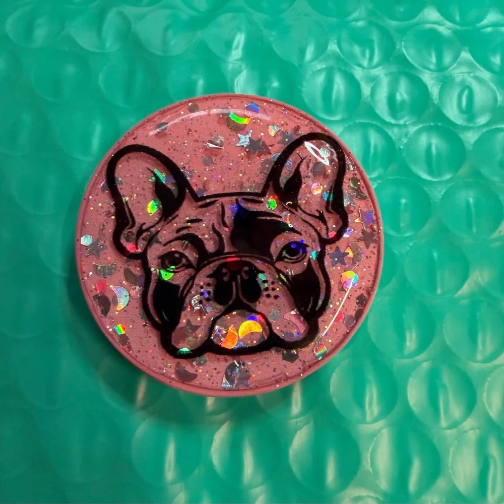 Pink Glitter French Bulldog Phone Grip